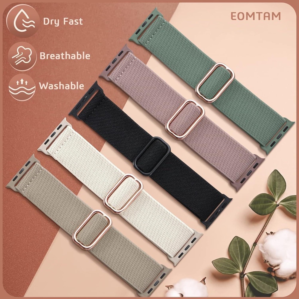 5 Pack Elastic Watch Bands for Apple Watch 38 40 41 42 mm Nylon Sport Strap